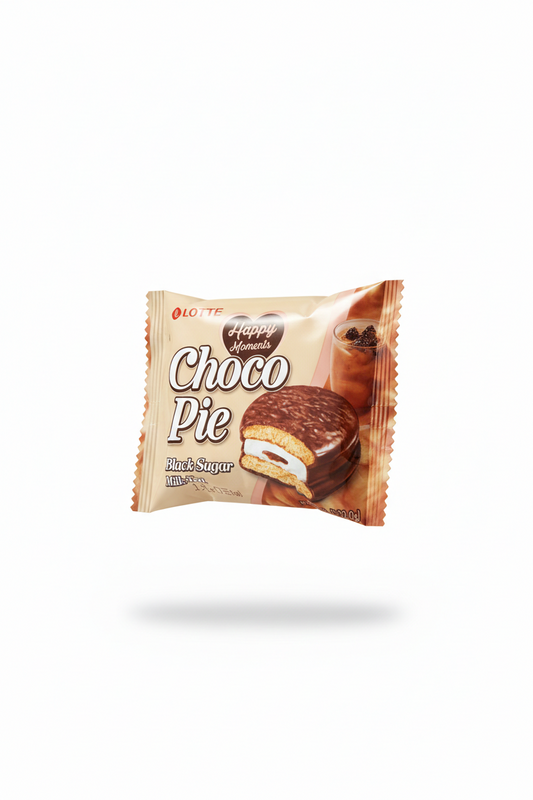 Choco Pie Black Sugar Milk Tea – Bolinho Coreano com Marshmallow